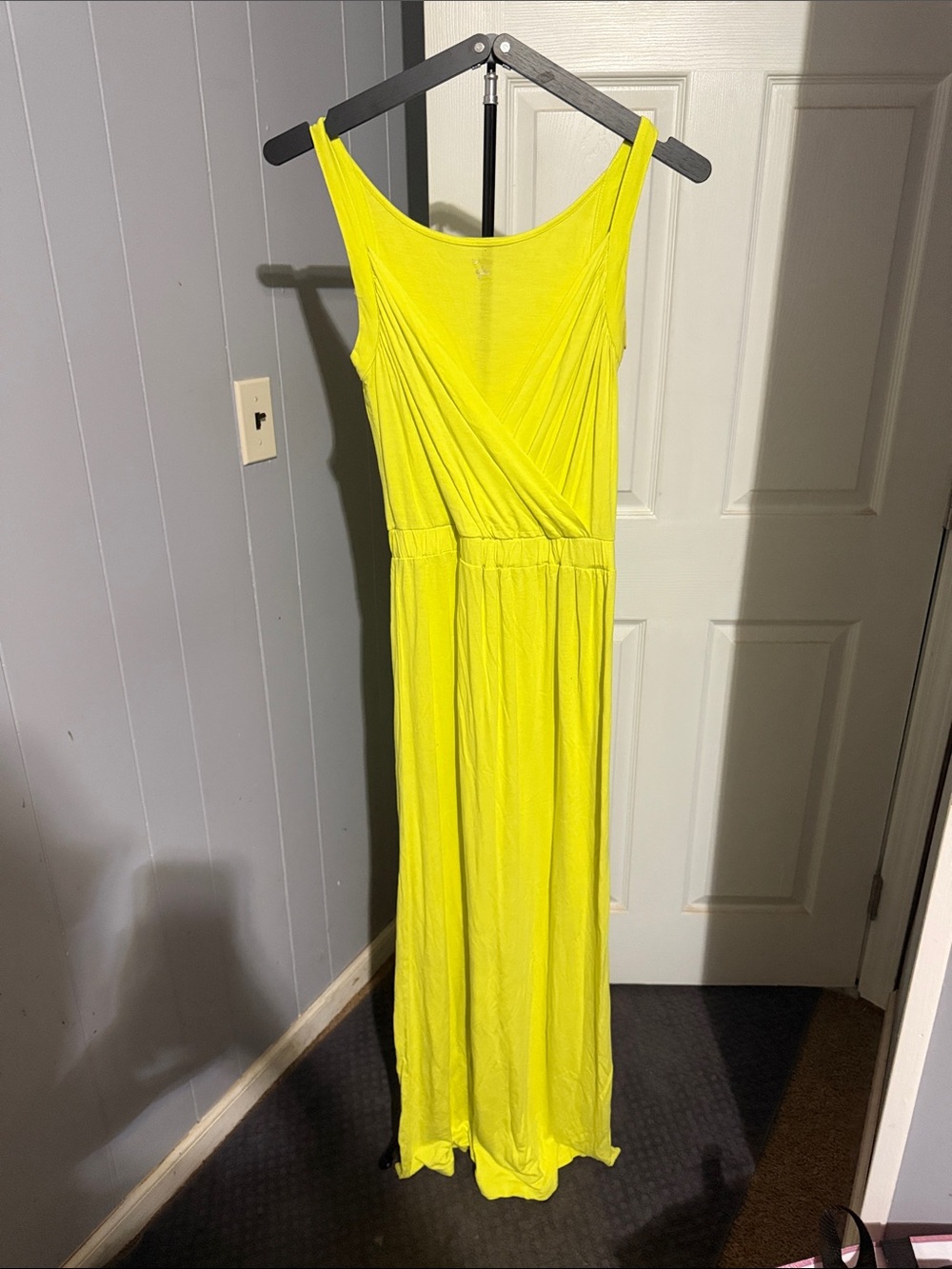 Neon Yellow Sleeveless Maxi Dress with Elastic Waist